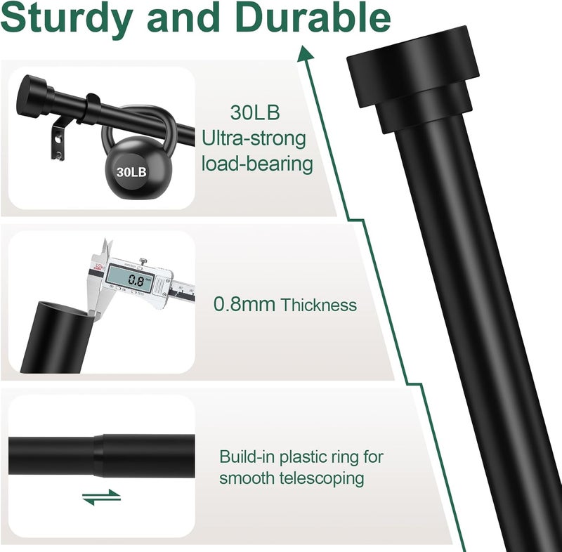 hei! dear Black Curtain Rods for Windows 66 to 120Inch(5.5-10ft),1 Inch Diameter Heavy Duty Curtain Rods,Adjustable Modern Decorative Drapery Rod,Telescoping Window Curtains Rod 36-120",Matte Black - Image 2
